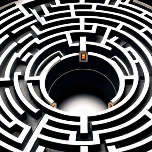 Home 6 A complex maze representing the challenge of learning German articles (der, die, das), with a hidden exit symbolizing eventual mastery.