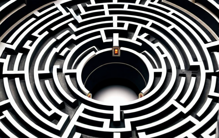 A complex maze representing the challenge of learning German articles (der, die, das), with a hidden exit symbolizing eventual mastery.
