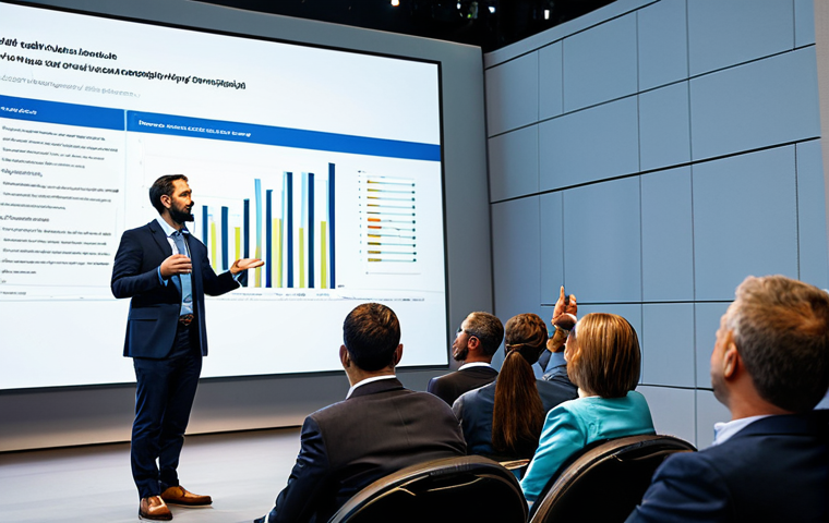 독일어 프레젠테이션 용어 - Engaging Opening**
"A diverse group of business professionals attentively listening to a speaker on...