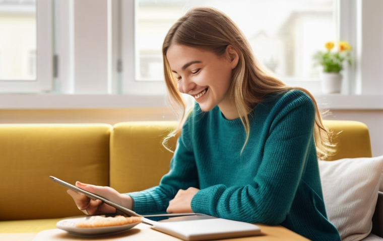 독일어 온라인 강의 추천 - **Prompt 1: Fun and Engaging Online German Learning**
A cheerful young woman in her early 20s, w...