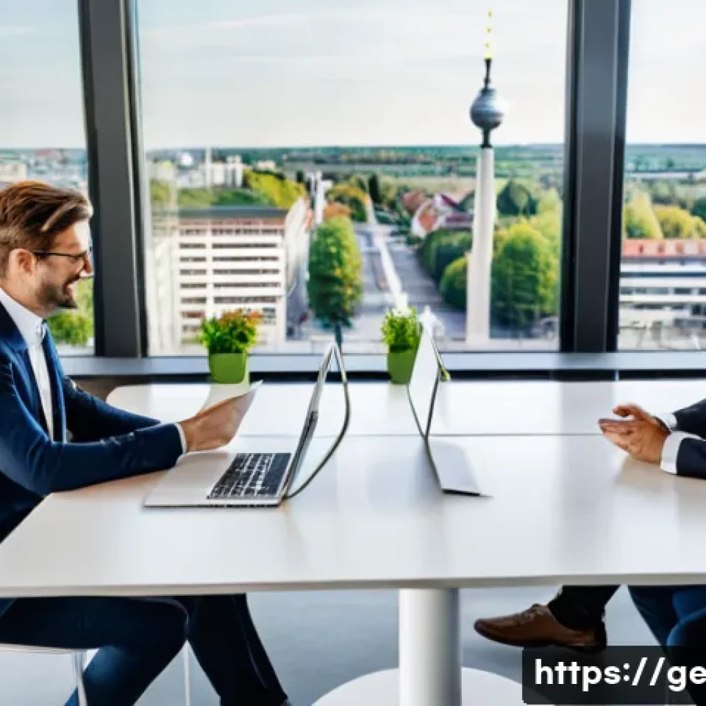 독일어를 배우면 좋은 이유 - **Prompt 1: Professional Business Collaboration in Germany**
A diverse group of five professiona...