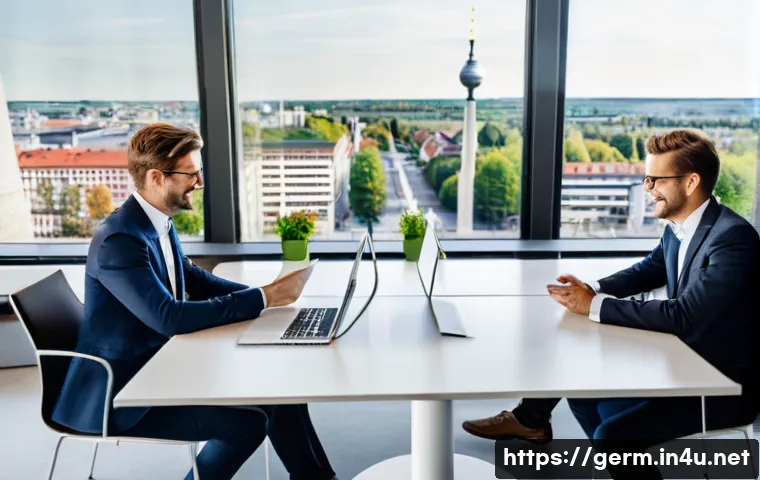 독일어를 배우면 좋은 이유 - **Prompt 1: Professional Business Collaboration in Germany**
A diverse group of five professiona...